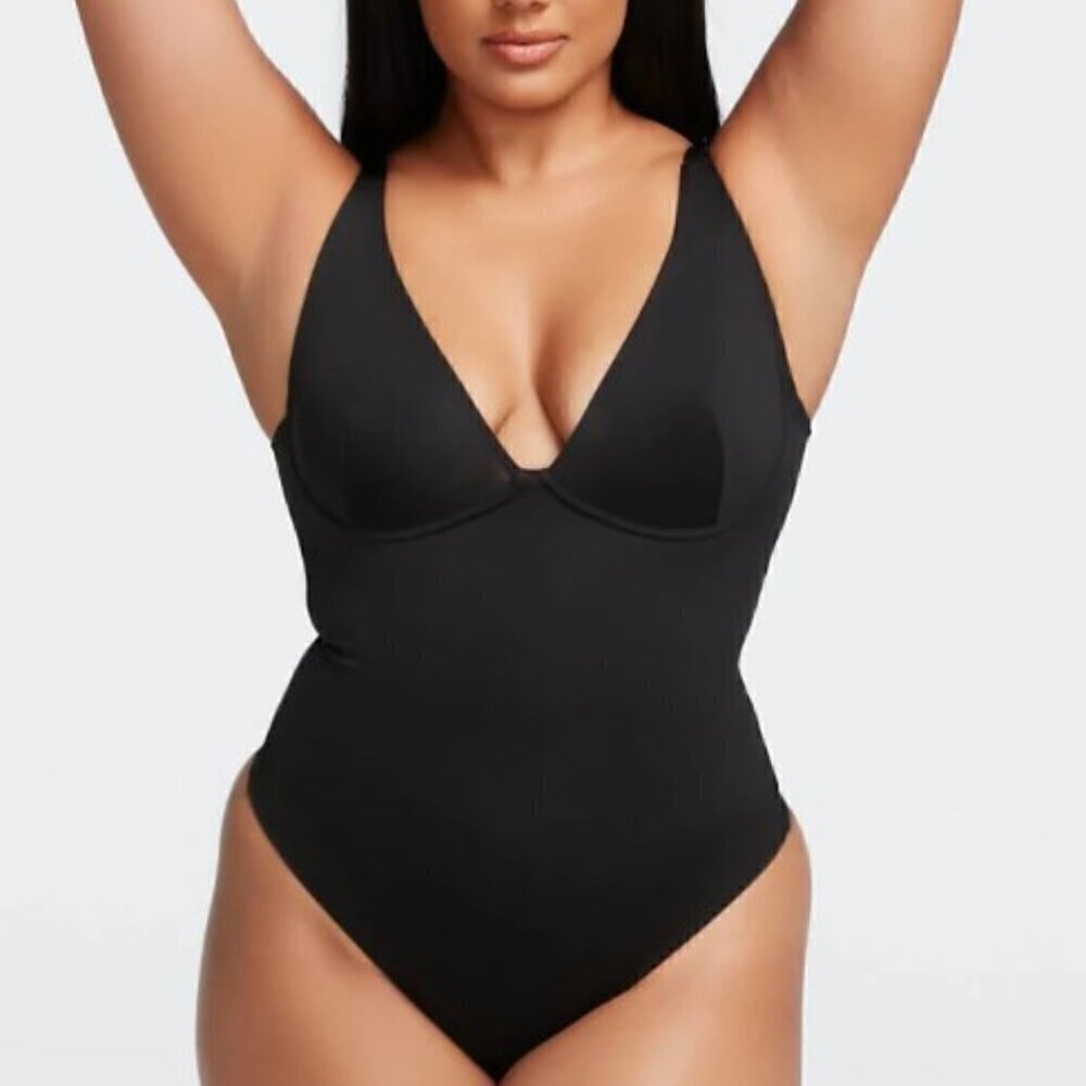 NWT FeelinGirl Deep V Thong Shapewear Bodysuit Black XXL Fits L/XL